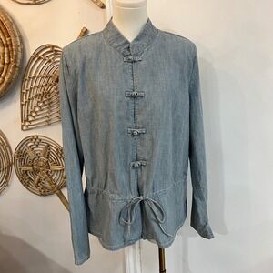 Vintage Chadwicks Cotton Chambray Frog Closure Jacket Drawstring Waist Sz 16